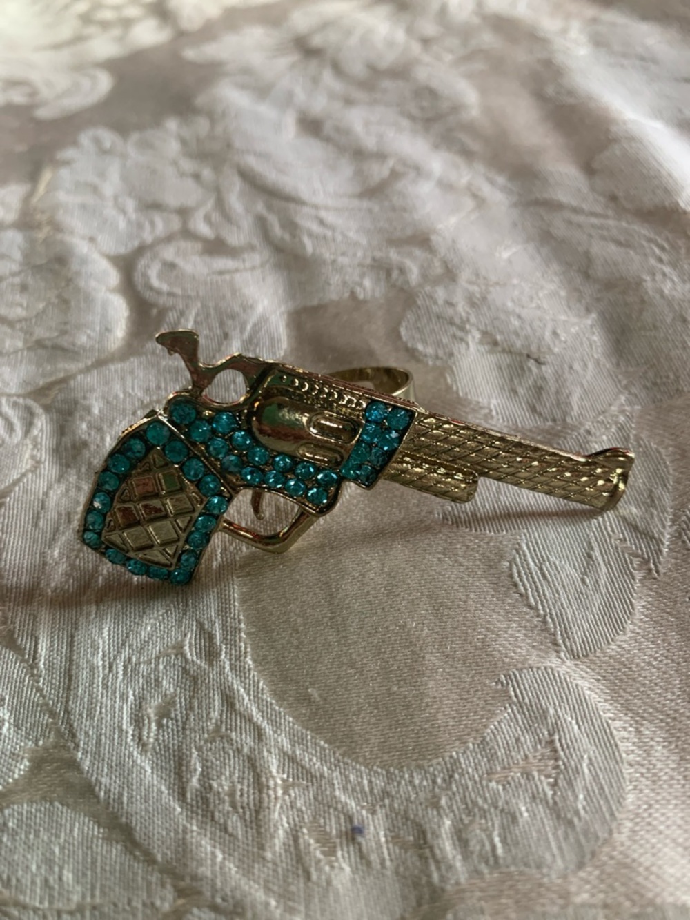 Gold-Tone Revolver Statement Ring with Rhinestones